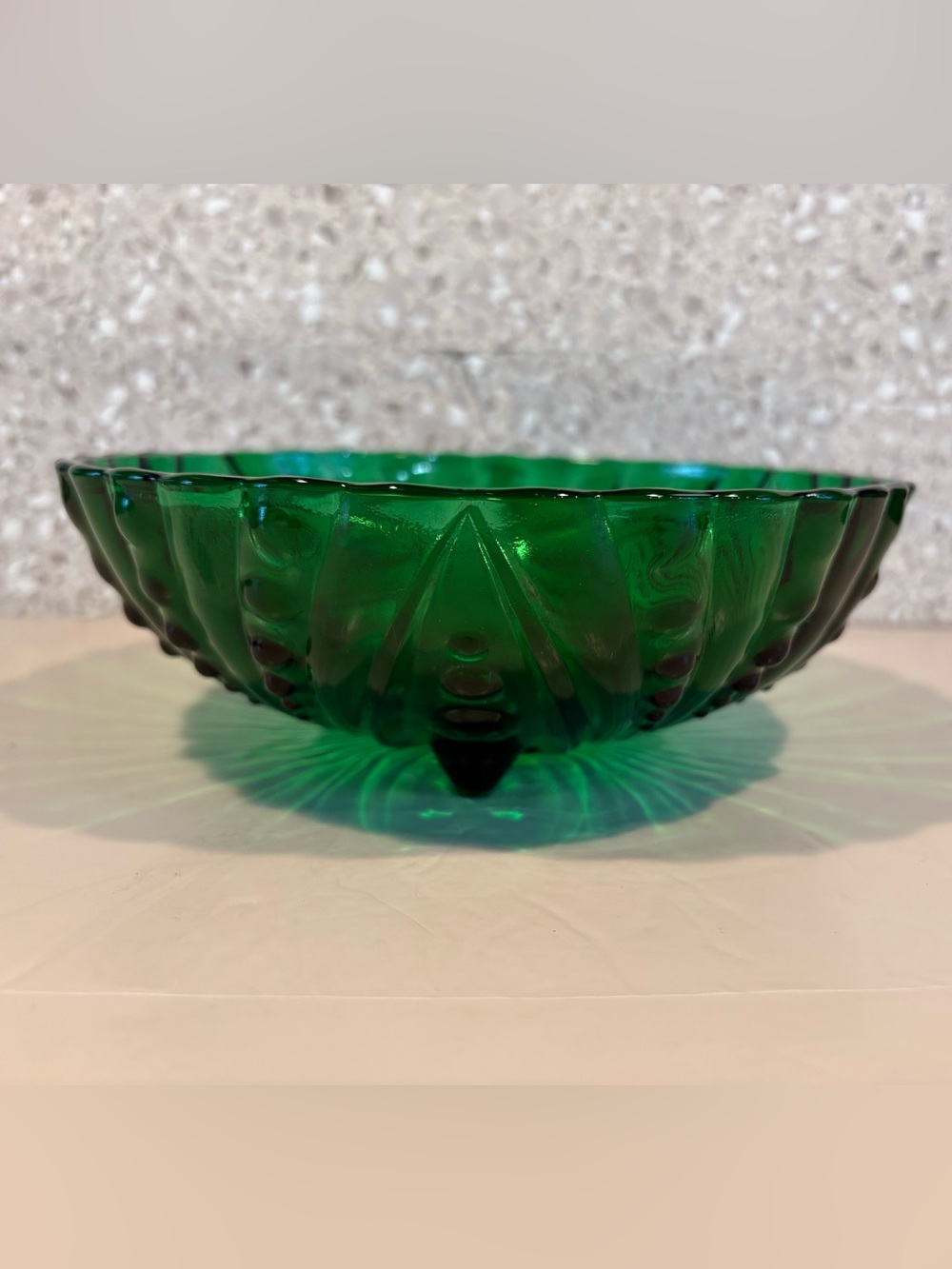Vintage Anchor Hocking forest green glass footed bowl, BURPLE MCM